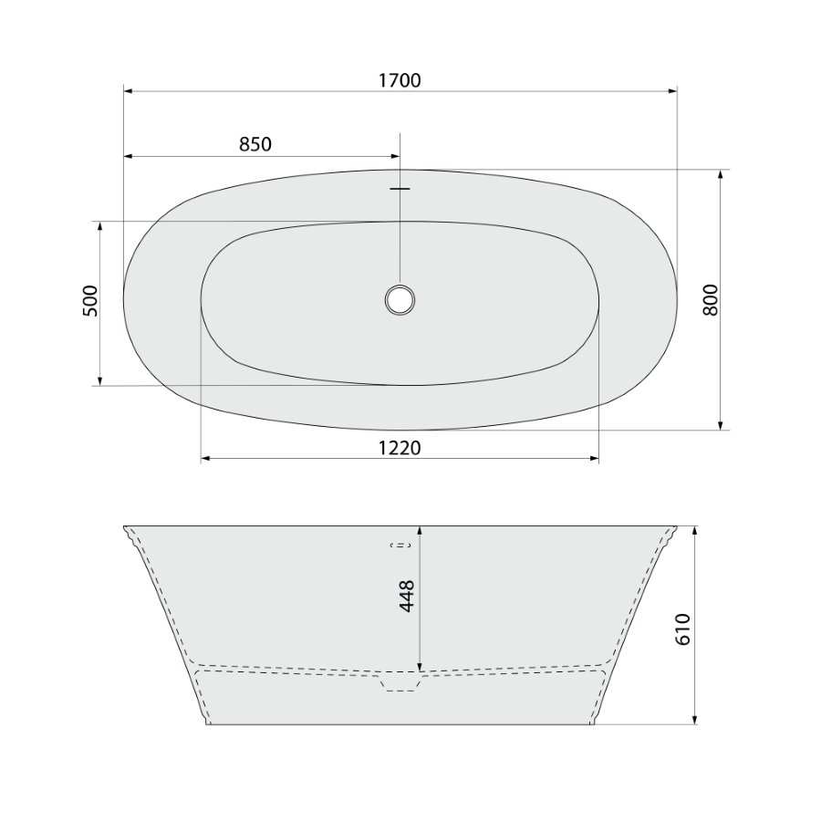 Schițe dimensiuni cada baie Florina 170x80 cm