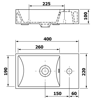 dimensiuni lavoar 40x22x10 dreapta
