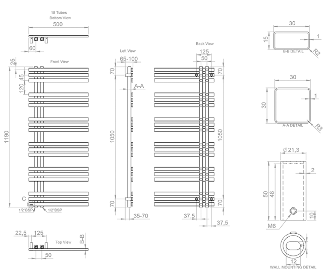 dimensiuni radiator otel inox 50X119