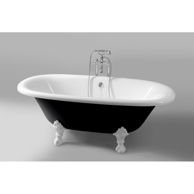 Cada baie Polysan Regata Retro, alb-negru, picioare albe, 175x85