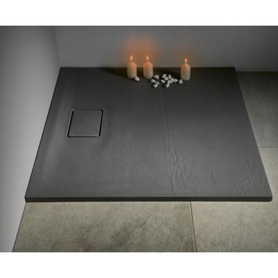 Cadita dus Sapho Acora 90 x 90 x 3.5 cm marmura compozit negru antracit