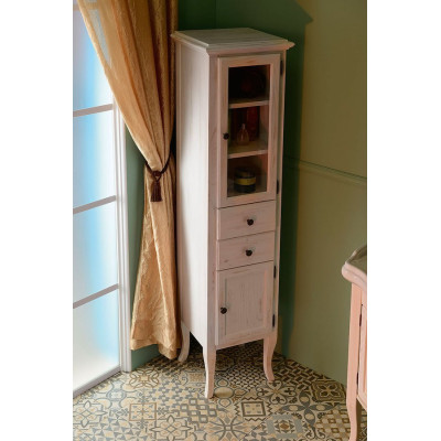 Dulap coloana baie Retro lemn masiv alb antichizat Sapho 40