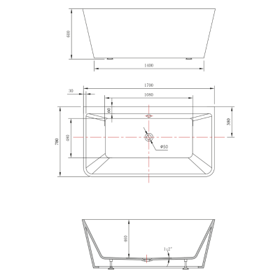 Cada baie freestanding dreptunghiulara Polysan Liberta 170 x 78