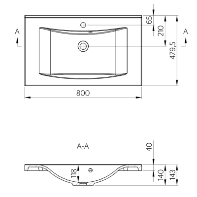 Lavoar marmura compozit pt mobilier 80 x 48 Sapho Luciola