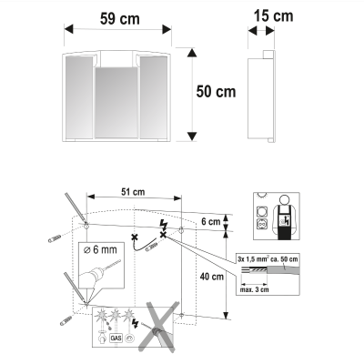 Dulap baie plastic cu oglinzi, priza si iluminare Jokey Angy 59 x 50 x 15 cm