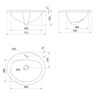 Lavoar oval incastrabil 51.5 x 45 Aqualine