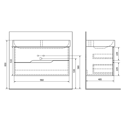 Dulap lavoar 100 cm alb cu sertare Sapho Mediena