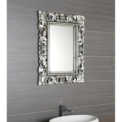 Oglinda rama lemn sculptat handmade argintie 60 x 80 cm Sapho Samblung 