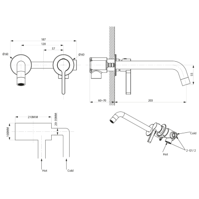 Baterie lavoar incastrabila finisaj cupru Sapho Iconic