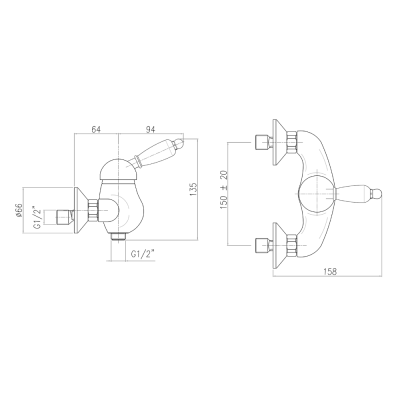 Baterie dus Retro cromata maneta portelan alb Sapho Kirke