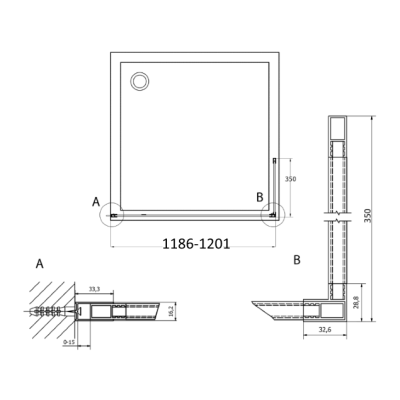 Cabina dus walk-in profile negre 120 cm Gelco