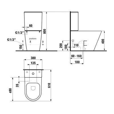 Vas WC cu rezervor monobloc culoare gri Sapho Paco