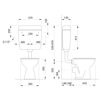 Vas WC evacuare laterala cu rezervor semi-inaltime Adria