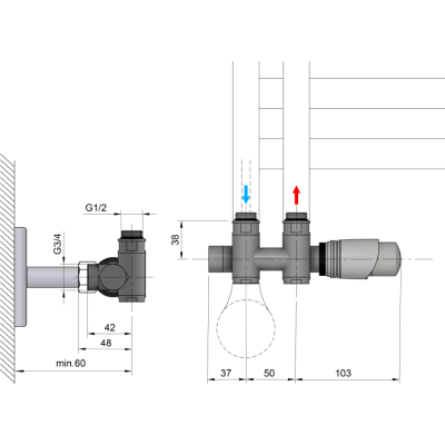 Robinet radiator calorifer cu racorduri rezistenta electrica si termostat Bruckner Whicher negru