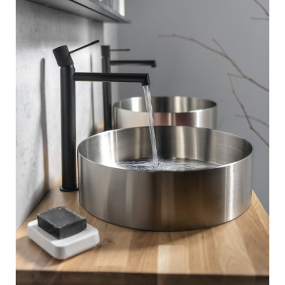 Baterie lavoar inalta pentru blat neagra cilindrica Sapho Solaris