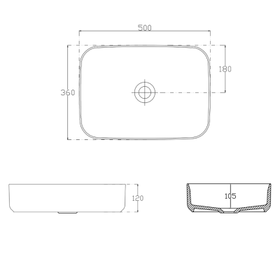 Lavoar dreptunghiular negru pe blat 50 x 36 Isvea Infinity