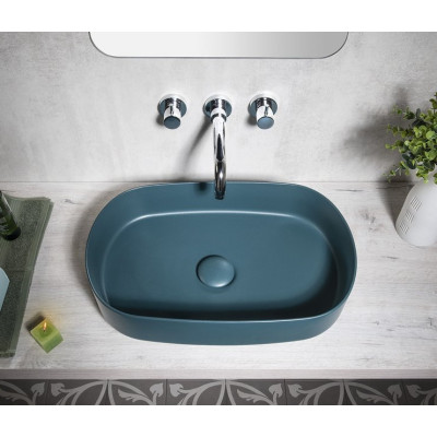 Lavoar oval verde petrol pe blat 55 x 36 cm Isvea Infinity