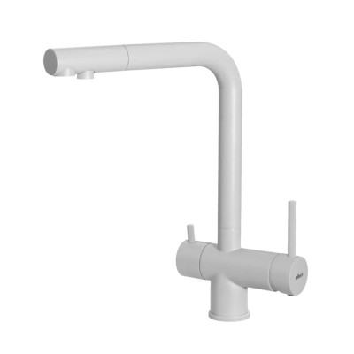 Baterie bucatarie Elleci Tourmaline granit alb, racord filtru apa