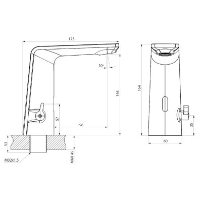 Baterie lavoar baie neagra cu senzor si mixer Sapho Creative