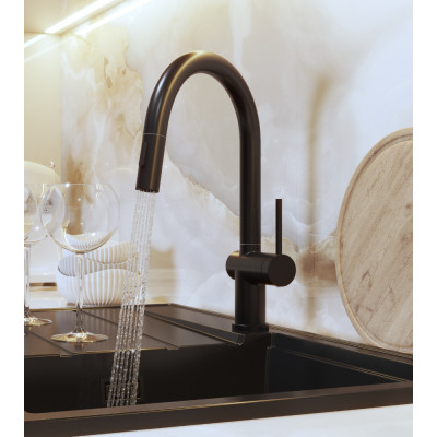 Baterie chiuveta bucatarie neagra dispersor extractibil Unixa Flow