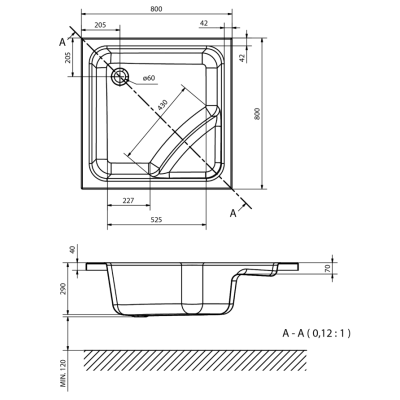 Cadita dus inalta cu sezut 80 x 80 x 29 cm Polysan Visla