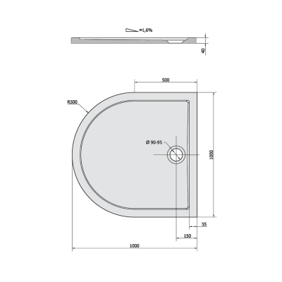Cadita dus la perete 100 x 100 cm marmura compozit Polysan ISA D