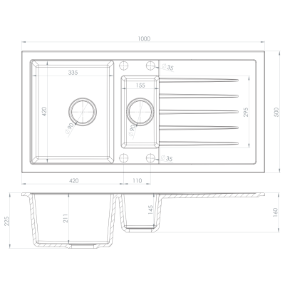Chiuveta bucatarie cu doua cuve si picurator 100 x 50 cm Sapho Inset
