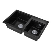 Chiuveta bucatarie granit neagra uni doua cuve asimetrice 80 x 50 cm Granitex Elite Duo