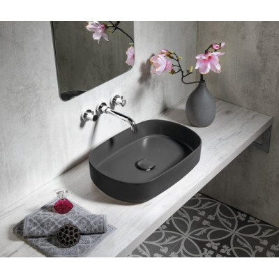 Lavoar baie oval antracit pe blat Isvea Infinity 55 x 36 cm