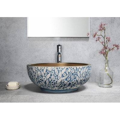Lavoar traditional rotund sculptat si colorat cupru & albastru Sapho Priori Gordios