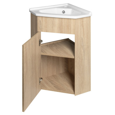 Dulap baie de colt finisaj stejar pentru lavoar Aqualine Zoja