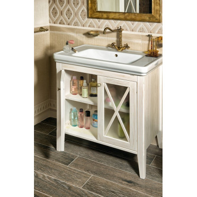 Dulap lavoar baie lemn masiv alb antichizat Sapho Cross 75