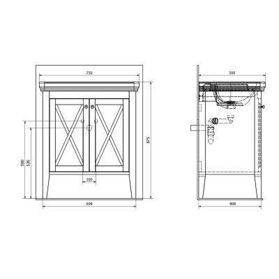 Dulap lavoar baie lemn masiv alb antichizat Sapho Cross 75