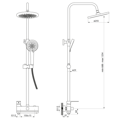 Coloana set dus neagra cu baterie mixta pipa pliabila, dispersor fix si mobil SAPHO