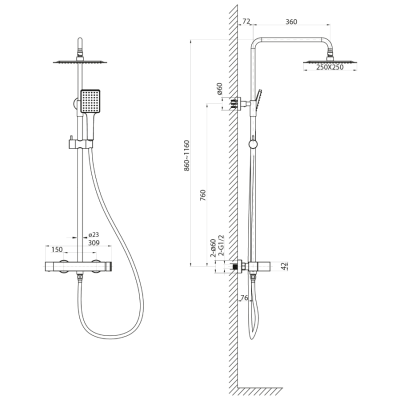Coloana set dus design dreptunghiular cromat SAPHO Cubemix