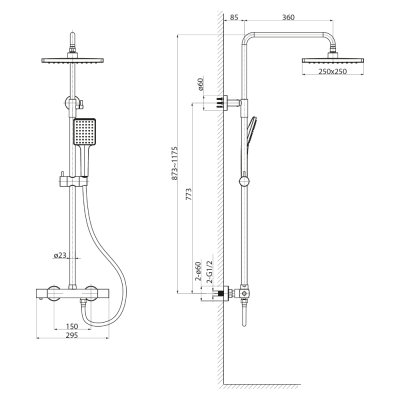 Coloana set dus cu baterie si dispersoare design dreptunghiular SAPHO