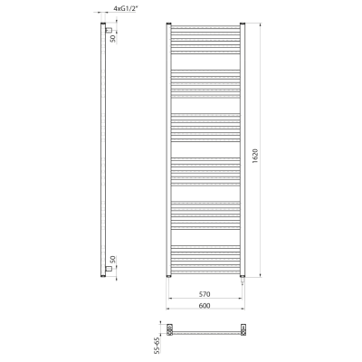 Radiator calorifer portprosop electric 60 x 162 cm 800 W negru SAPHO Metro-E