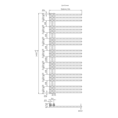 Radiator calorifer portprosop elementi laterali 50 x 140 cm alb Unixa Tubera