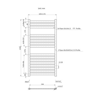 Radiator calorifer portprosop tip scara alb 60 x 120 cm 700W Unixa Laddera