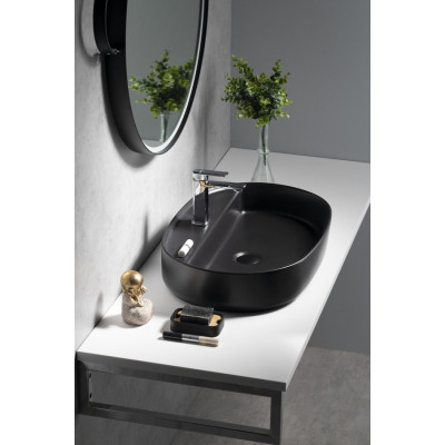Lavoar oval pe blat negru mat cu orificiu baterie Isvea Infinity 60 x 40 cm