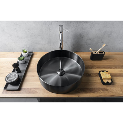 Lavoar otel inox gun metal rotund pe blat Sapho Aurum d 38 cm