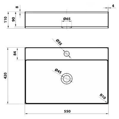 Lavoar otel inox gun metal dreptunghiular pe blat Sapho Aurum 55 x 42 cm