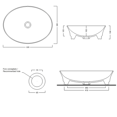 Lavoar oval pe blat Sapho Idea Design 50 x 38