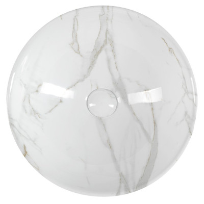 Lavoar baie rotund pe blat imitatie marmura alba Dalma Carrara 42 cm