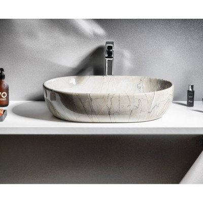 Lavoar oval Dalma Carrara imitatie marmura gri 59x42