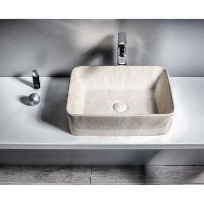 Lavoar dreptunghiular Dalma imitatie marmura bej 48x38 Lavoar dreptunghiular Dalma imitatie marmura bej 48x38