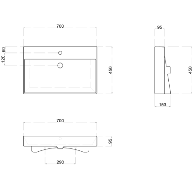 Lavoar baie portelan 70 x 46 Sapho Kare