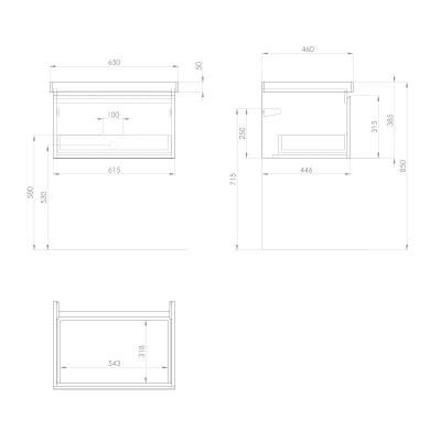Dulap baie suspendat cu sertar pt lavoar 65 x 46 cm alb Aqualine Altair