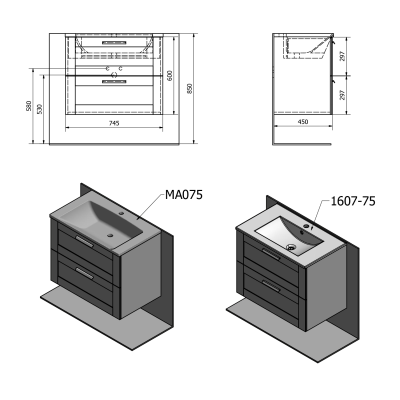 Dulap lavoar rustic stejar Texas cu sertare Sapho Amia 75