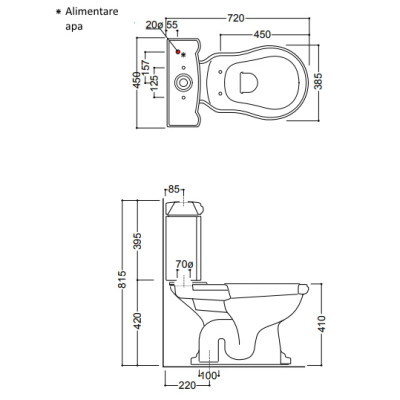 Vas WC Retro evacuare verticala cu rezervor buton bronz Kerasan Vas WC Retro evacuare verticala cu rezervor buton bronz Kerasan
